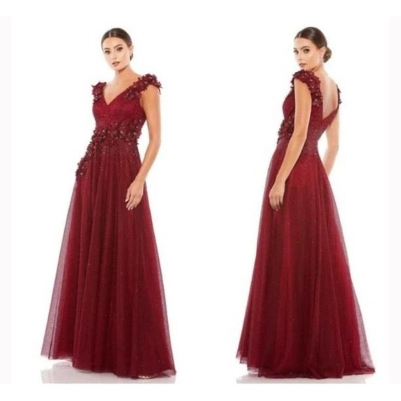 Mac Duggal Style 9304 Floral Chiffon A Line Gown With Cape Sleeves Dress
